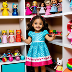 A Child's Playroom**

A brightly lit, cheerful child's playroom filled with LOL Surprise dolls displayed on shelves and a young girl (age 7) fully clothed in a colorful, modest dress playing with the dolls, safe for work, appropriate content, family-friendly, perfect anatomy, natural proportions, well-formed hands, proper finger count, professional photography, high quality. The background shows a cozy, inviting space with toys and colorful decorations.

**