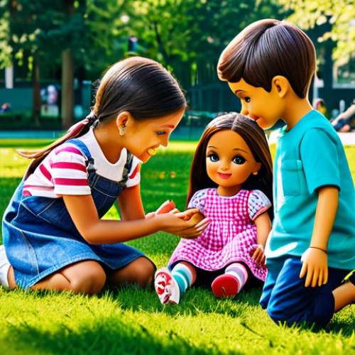 Home 25 **
"A group of diverse children, fully clothed in colorful and modest clothing, playing imaginatively with LOL Surprise dolls in a sunlit park. The background features trees, flowers, and other children playing. Safe for work, appropriate content, perfect anatomy, natural proportions, family-friendly, professional illustration, high quality."
**