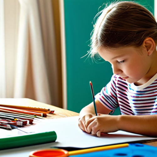 Home 23 Creative Alternatives**
"A child engrossed in an art project, surrounded by colorful craft supplies in a bright, sunlit room, fully clothed in comfortable play clothes, safe for work, appropriate content, perfect anatomy, natural proportions, family-friendly scene, professional photography, high quality."
**