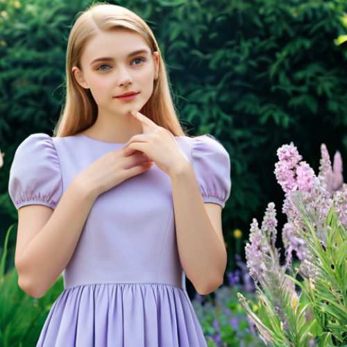 Home 9 Pastel Innocence**
"A young woman with fair skin and light hair, wearing a fully clothed, modest pastel-colored dress. She has soft, blended pastel makeup in shades of pink and lavender. The background is a dreamy, soft-focus garden with blooming flowers. Perfect anatomy, correct proportions, natural pose, well-formed hands, proper finger count. Safe for work, appropriate content, fully clothed, professional."
**